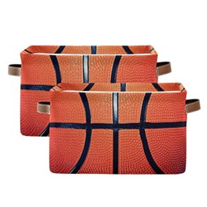 sport basketball storage bin canvas toys storage basket bin large storage cube box collapsible with handles for home office bedroom closet shelves，2 pcs