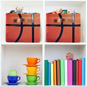 Sport Basketball Storage Bin Canvas Toys Storage Basket Bin Large Storage Cube Box Collapsible with Handles for Home Office Bedroom Closet Shelves，2 pcs