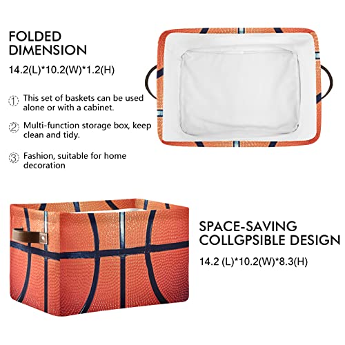 Sport Basketball Storage Bin Canvas Toys Storage Basket Bin Large Storage Cube Box Collapsible with Handles for Home Office Bedroom Closet Shelves，2 pcs