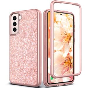 coolwee pink full protective case for galaxy s22 5g heavy duty hybrid 3 in 1 rugged shockproof women girls for samsung galaxy s22 6.1 inch rose gold