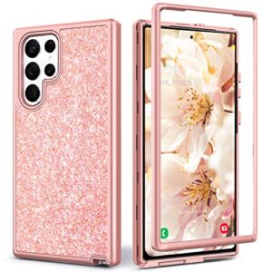 coolwee pink full protective case for galaxy s22 ultra 5g heavy duty hybrid 3 in 1 rugged shockproof women girls transparent for samsung galaxy s22 ultra 6.8 inch rose gold