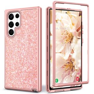 Coolwee Pink Full Protective Case for Galaxy S22 Ultra 5G Heavy Duty Hybrid 3 in 1 Rugged Shockproof Women Girls Transparent for Samsung Galaxy S22 Ultra 6.8 inch Rose Gold