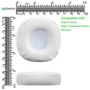 Geekria QuickFit Replacement Ear Pads for Marshall Major III Wired, Major III Bluetooth Wireless, MID ANC Headphones Ear Cushions, Headset Earpads, Ear Cups Cover Repair Parts (White)