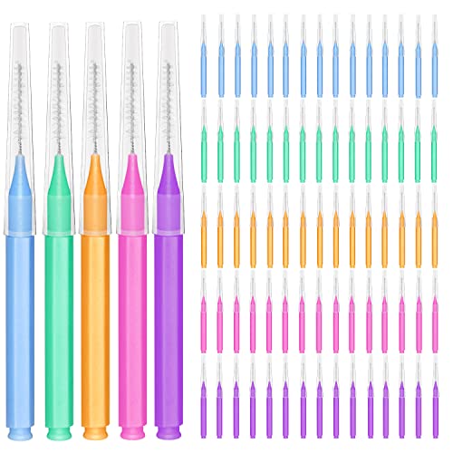 EasyHonor Braces Brush for Cleaner Interdental Toothpick Dental Tooth Flossing Head Oral Hygiene Flosser Cleaners Cleaning Tool (5Colors,75pcs)