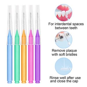 EasyHonor Braces Brush for Cleaner Interdental Toothpick Dental Tooth Flossing Head Oral Hygiene Flosser Cleaners Cleaning Tool (5Colors,75pcs)