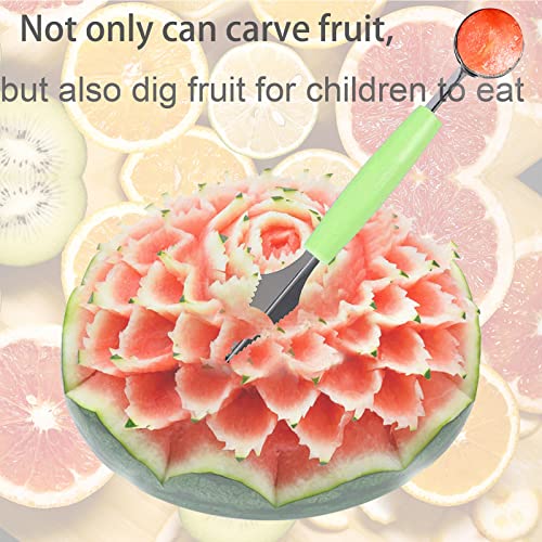 JTDEAL Melon Ball Scoop Set, Multifunctional 4 in 1 Stainless Steel Fruit Carving Tool Knife Set, Fruit Platter Carving Fruit Plate Small Tool, Cantaloupe Watermelon Ball Scoop (Green)