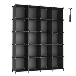 awtatos cube storage organizer 20 cube modular storage bookshelf diy plastic closet storage shelf, stackable storage shelving rack, ideal storage solution for home, office, bedroom, black ulpz023