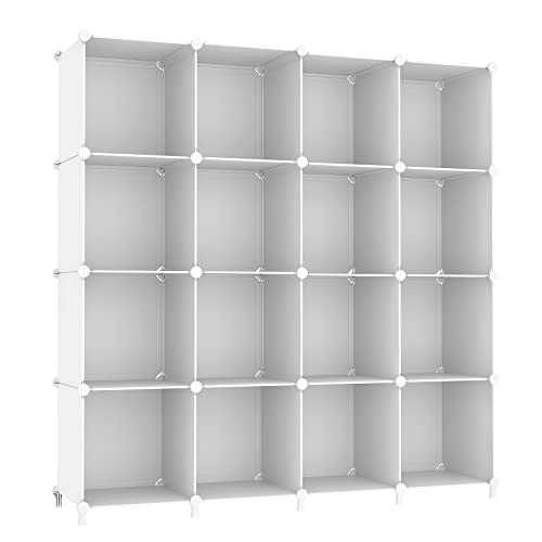 AWTATOS Cube Storage Organizer, 16 Cube Closet Organizer, Stackable Storage Cube Shelves, DIY Portable Closet Clothes Organizer Shelving for Bedroom, Closet, Wardrobe, Bathroom, White