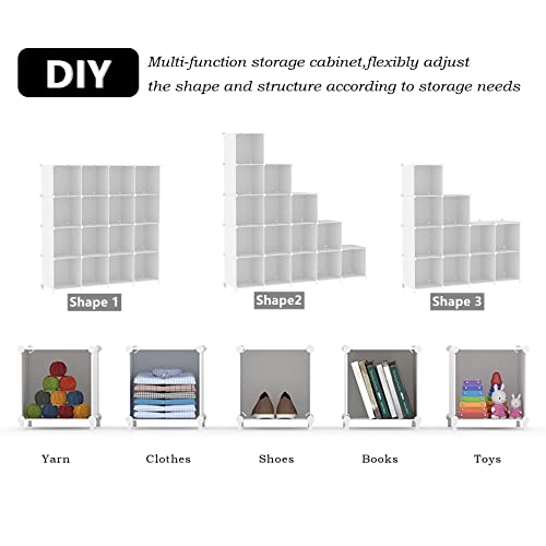 AWTATOS Cube Storage Organizer, 16 Cube Closet Organizer, Stackable Storage Cube Shelves, DIY Portable Closet Clothes Organizer Shelving for Bedroom, Closet, Wardrobe, Bathroom, White