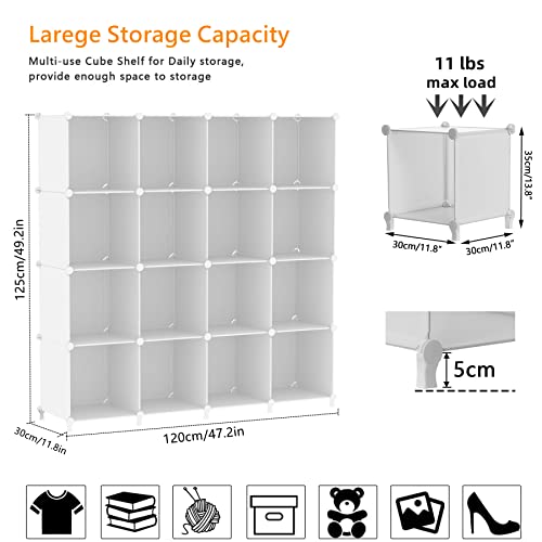 AWTATOS Cube Storage Organizer, 16 Cube Closet Organizer, Stackable Storage Cube Shelves, DIY Portable Closet Clothes Organizer Shelving for Bedroom, Closet, Wardrobe, Bathroom, White