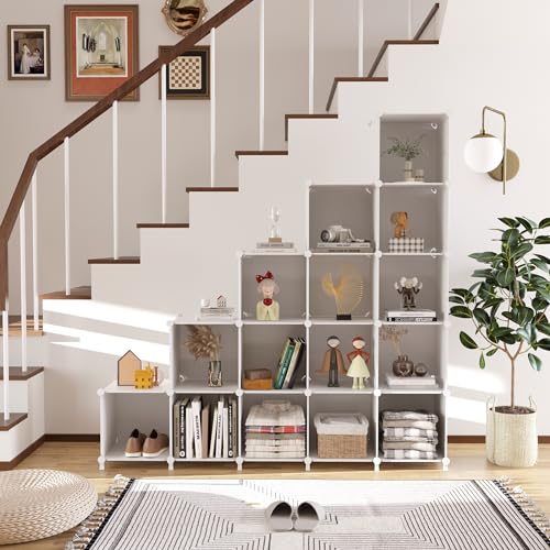 AWTATOS Cube Storage Organizer, 16 Cube Closet Organizer, Stackable Storage Cube Shelves, DIY Portable Closet Clothes Organizer Shelving for Bedroom, Closet, Wardrobe, Bathroom, White