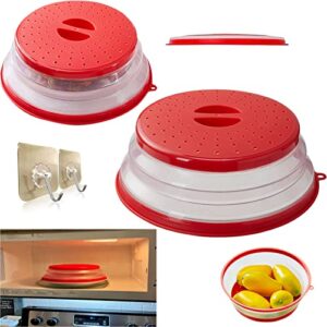 kazetec upgrade microwave cover for food, vented microwave splatter cover, microwave cover for food, multi-purpose colander kitchen gadget for food & meal prep, easy grip lid-red-2 sets