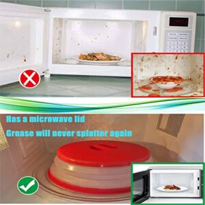 KAZETEC Upgrade Microwave Cover for food, Vented Microwave Splatter Cover, microwave cover for food, Multi-Purpose Colander Kitchen Gadget for Food & Meal Prep, Easy Grip Lid-red-2 sets