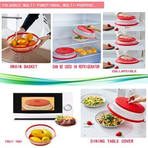 KAZETEC Upgrade Microwave Cover for food, Vented Microwave Splatter Cover, microwave cover for food, Multi-Purpose Colander Kitchen Gadget for Food & Meal Prep, Easy Grip Lid-red-2 sets