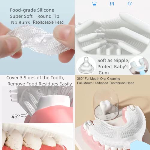 Toddler Children 360 U Shaped Toothbrush Kid Age 2-6&2-4&4-7&6-8 Yr All Rounded Teeth Brush Head Pack, Easy Circular Wide 3 Side Foam Manual Boy Girl Full Whole Mouth Guard Cepillo Dental Para Nios