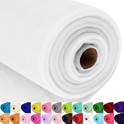 White Tulle Fabric Roll Spool Bolt (54 Inch by 40 Yards) Large Tulle Wedding Party Decoration, Tutu Skirt, Table Runner, Gift Wrapping, Bridal Shower, Soft & Drape (White)