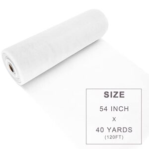 White Tulle Fabric Roll Spool Bolt (54 Inch by 40 Yards) Large Tulle Wedding Party Decoration, Tutu Skirt, Table Runner, Gift Wrapping, Bridal Shower, Soft & Drape (White)