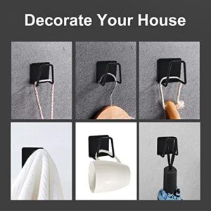 Morobor Stainless Steel Self-Adhesive Hanging Hook, 4pcs Heavy Duty Wall Robe Hooks Towel Double Wire Hooks for Hanging Coat, Robe, Towels, Hats in Bathroom,Kitchen,Shower(Black)