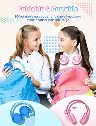 Kids Headphones Wired with Microphone, 85/94dB Volume Limit, Foldable Adjustable Headphone for Girls Boys Children, Tangle-Free 3.5mm Jack Wired for Study, School, Kids Headset for iPad /Tablet/MP3/4