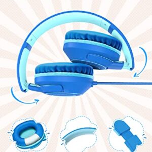 Kids Headphones Wired with Microphone, 85/94dB Volume Limit, Foldable Adjustable Headphone for Girls Boys Children, Tangle-Free 3.5mm Jack Wired for Study, School, Kids Headset for iPad /Tablet/MP3/4