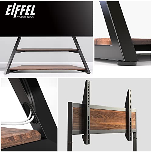 FITUEYES Design Corner Floor TV Stand for 75-100 Inch TV LCD LED Flat Curved TVs Heavy Duty TV Mount with Large Storage Wood Shelf Modern Entertainment Center, Up to 187 lbs, Eiffel Series