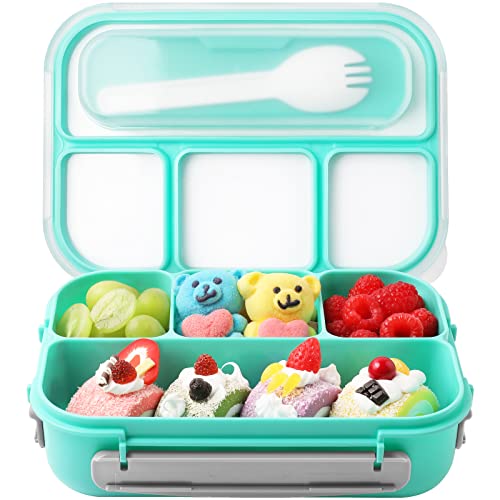 Amathley Lunch Box Kids,Bento Box Adult Lunch Box,Lunch Containers for Adults/Kids/Toddler,1300ML-4 Compartment Bento Lunch Box,Microwave & Dishwasher & Freezer Safe,BPA Free (Green)