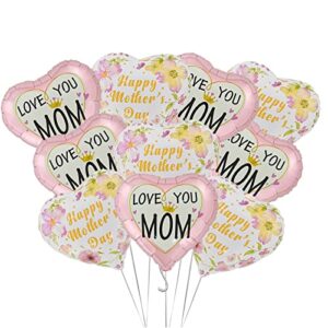 10pcs mother's day party balloons mother's day party decorations foil pink heart balloons for happy mother's day birthday party decorations supplies