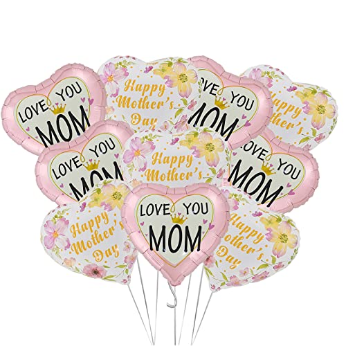 10Pcs Mother's Day Party Balloons Mother's day Party Decorations Foil Pink Heart Balloons for Happy Mother's Day Birthday Party Decorations Supplies