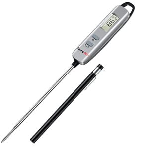 temppro e16 digital meat thermometer instant read cooking food thermometer with long probe for bbq grill smoker oven deep fry candy kitchen thermometer, silver