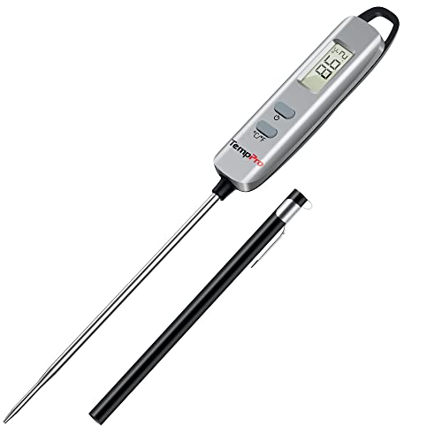 TempPro E16 Digital Meat Thermometer Instant Read Cooking Food Thermometer with Long Probe for BBQ Grill Smoker Oven Deep Fry Candy Kitchen Thermometer, Silver