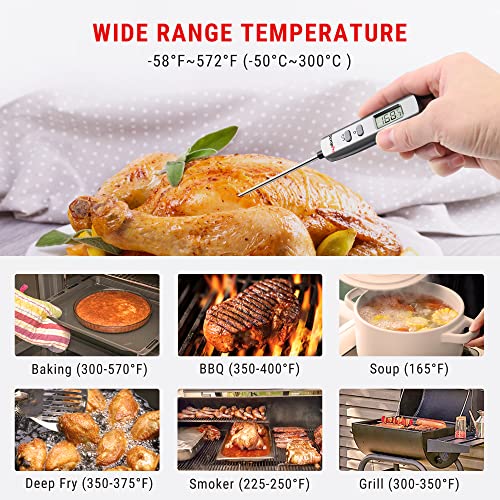 TempPro E16 Digital Meat Thermometer Instant Read Cooking Food Thermometer with Long Probe for BBQ Grill Smoker Oven Deep Fry Candy Kitchen Thermometer, Silver