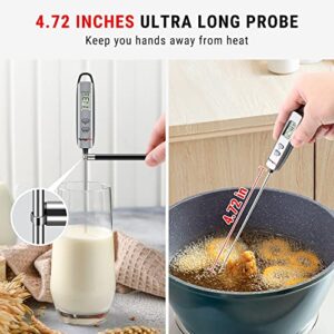 TempPro E16 Digital Meat Thermometer Instant Read Cooking Food Thermometer with Long Probe for BBQ Grill Smoker Oven Deep Fry Candy Kitchen Thermometer, Silver