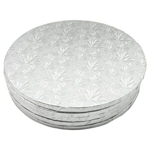 12 inch cake drum, silver round boards cardboard for wedding birthday party (1/2 inch thick, 5 pack) - fully wrapped edges - packin way