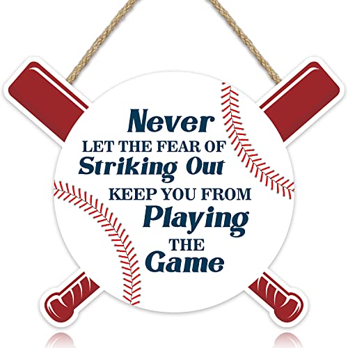 IARTTOP Inspirational Quotes Wood Signs Never Let The Fear of Striking Out Keep You from Playing The Game Wood Sign-36x28.5cm,Retro Baseball Signs Wooden Plaque Hanging Wall Art for Classroom Decor