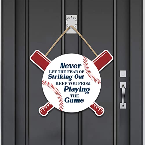 IARTTOP Inspirational Quotes Wood Signs Never Let The Fear of Striking Out Keep You from Playing The Game Wood Sign-36x28.5cm,Retro Baseball Signs Wooden Plaque Hanging Wall Art for Classroom Decor