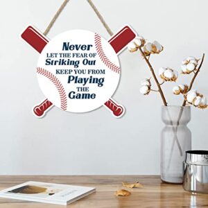 IARTTOP Inspirational Quotes Wood Signs Never Let The Fear of Striking Out Keep You from Playing The Game Wood Sign-36x28.5cm,Retro Baseball Signs Wooden Plaque Hanging Wall Art for Classroom Decor