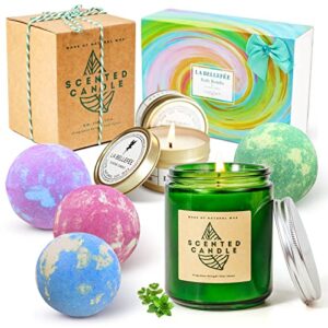 la bellefÉe bath bombs & scented candles set, large jar aromatherapy candles for home scented(4 bathbombs + 3 candles)