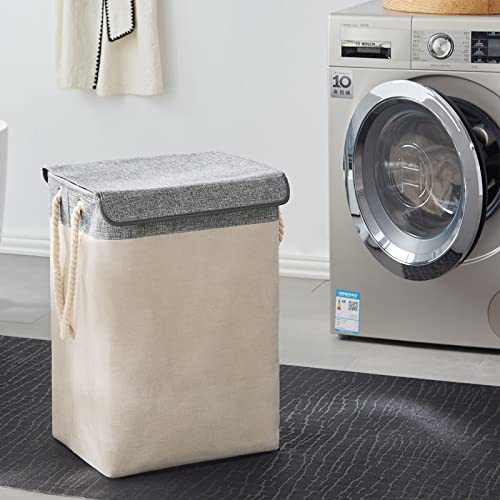 YOUDENOVA Collapsible Laundry Basket with Lid, 80L Clothes-Hamper for Bedroom with Handles, Freestanding Hamper with Lid, Foldable Laundry Hamper for Baby, Towels Blankets Toys Organizer. Grey