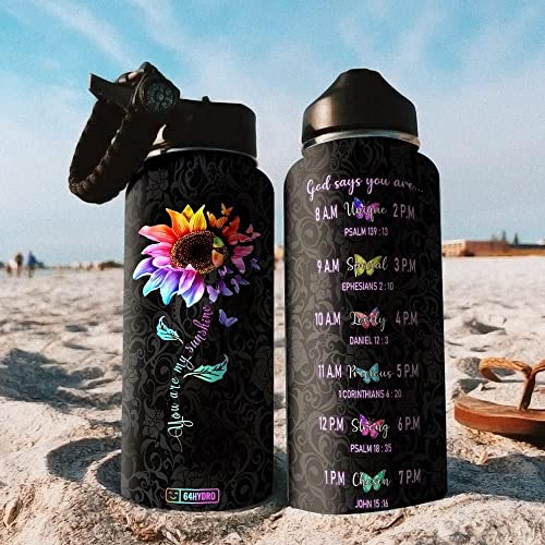 64HYDRO 32oz Butterfly Rainbow Sunflower You are My Sunshine Stainless Steel Bottle with Straw Lid, Double Wall Vacuum Thermos Insulated Travel Coffee Bottle - HNH0608004