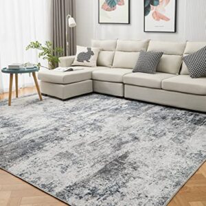 area rug living room rugs: 5x7 indoor abstract soft fluffy pile large carpet with low shaggy for bedroom dining room home office decor under kitchen table washable - gray/blue
