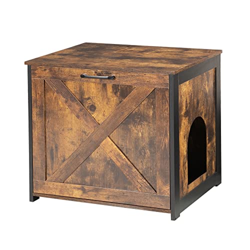 DWANTON Cat Litter Box Furniture Hidden, Cat Litter Box Enclosure, Reversible Entrance Can Be on Left or Right Side, Indoor Cat Box Cabinet, Wooden Cat Washroom, End Table, Nightstand