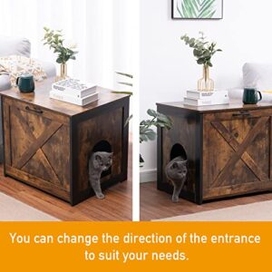 DWANTON Cat Litter Box Furniture Hidden, Cat Litter Box Enclosure, Reversible Entrance Can Be on Left or Right Side, Indoor Cat Box Cabinet, Wooden Cat Washroom, End Table, Nightstand