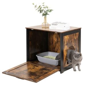 DWANTON Cat Litter Box Furniture Hidden, Cat Litter Box Enclosure, Reversible Entrance Can Be on Left or Right Side, Indoor Cat Box Cabinet, Wooden Cat Washroom, End Table, Nightstand