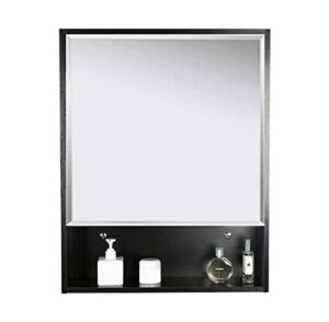 eclife 22" x 28" modern medicine cabinet, wall mounted wood storage cabinet with mirror, large open shelf for bathroom, black
