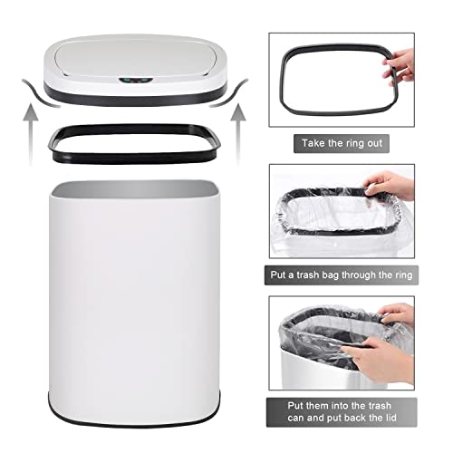 Trash Can 13 Gallon, Automatic Waste Bin Touchless Infrared Motion Sensor, Stainless Steel Base Anti-Fingerprint Mute Designed, Kitchen Garbage Can 50 Liter for Office Bedroom Office Living Room