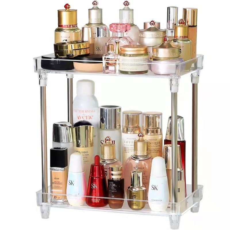 SANTREST Acrylic Organizer Multi-Functional Vanity Tray Corner Shelf for Makeup Cosmetic Shower Racks 2 Tiers