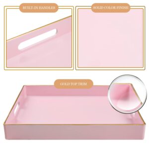 MAONAME Decorative Tray, Pink Serving Tray with Handles, Coffee Table Tray, Square Plastic Tray for Ottoman, Bathroom, Kitchen, 13"x13"x1.57"