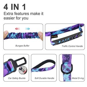 Hotsky Tactical Dog Leash Heavy Duty for Medium Large Dogs, 4-6Ft Strong Bungee Shock Absorbing Dog Leash, Padded Double Handle Military Dog Leashes with Car Seatbelt for Training, Purple Camo