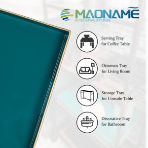 MAONAME Decorative Tray, Green Serving Tray with Handles, Coffee Table Tray, Square Plastic Tray for Ottoman, Bathroom, Kitchen, 13"x13"x1.57"