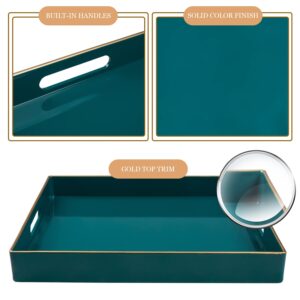 MAONAME Decorative Tray, Green Serving Tray with Handles, Coffee Table Tray, Square Plastic Tray for Ottoman, Bathroom, Kitchen, 13"x13"x1.57"